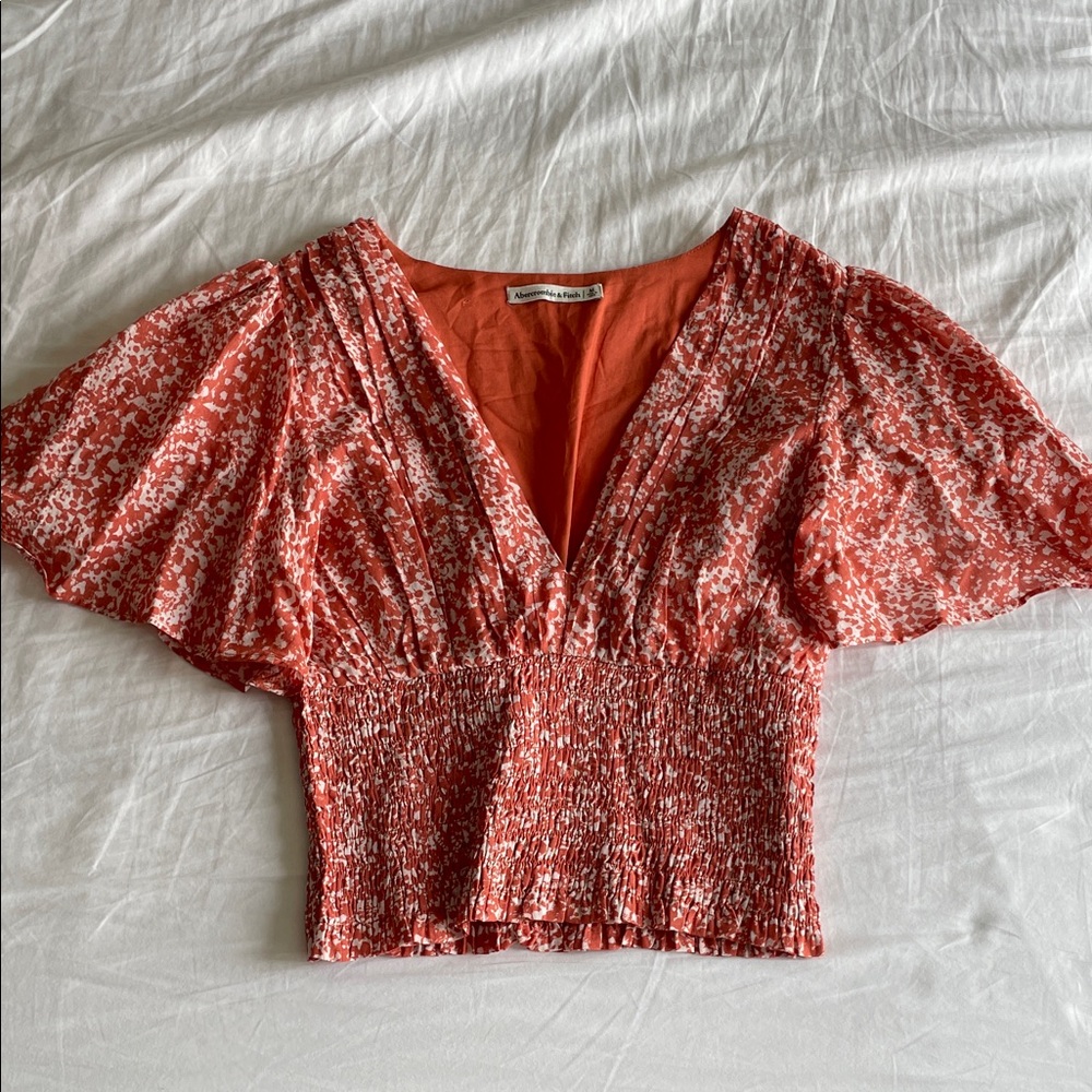 Abercrombie & Fitch Orange Patterned Smocked Blouse